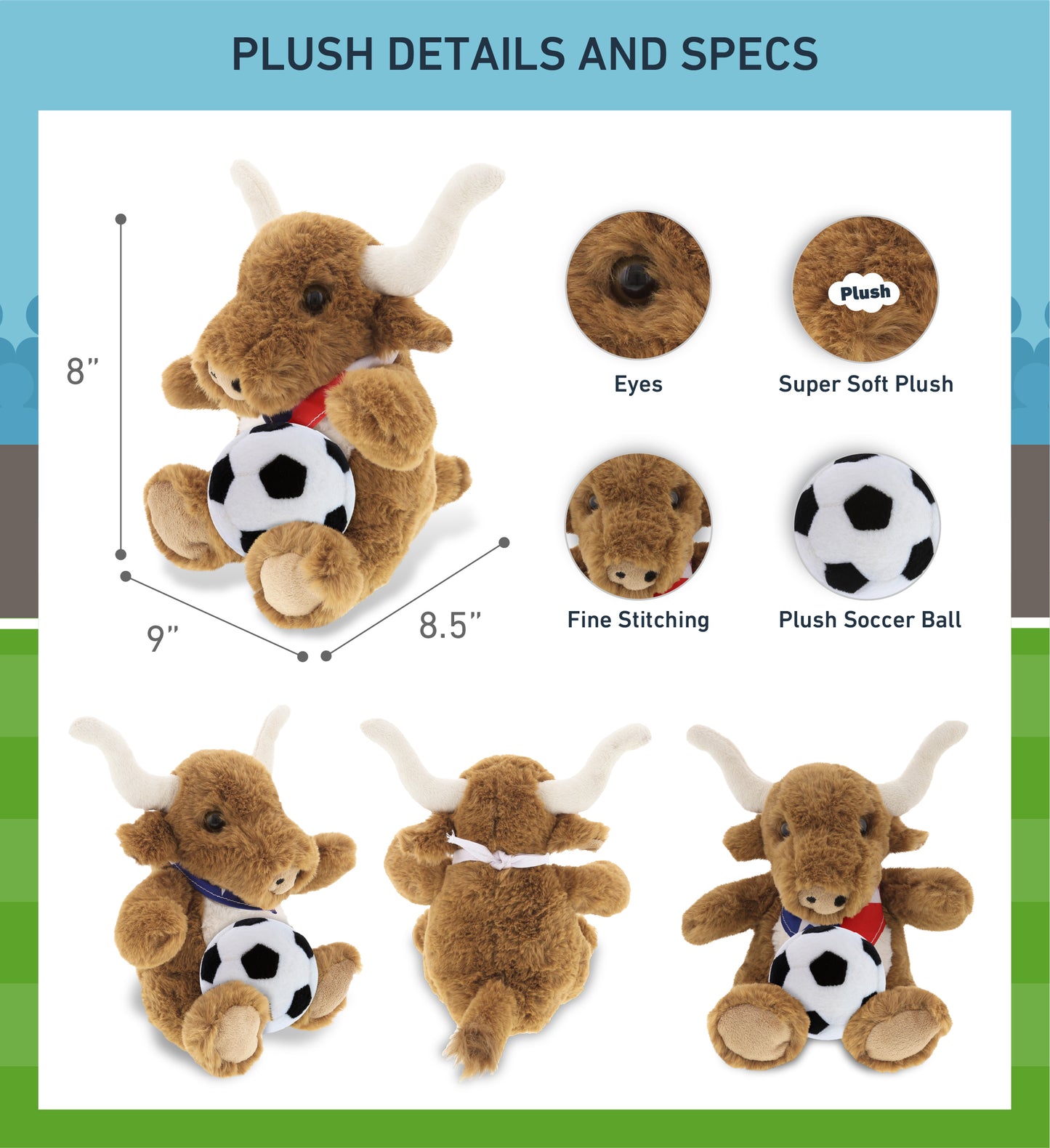 SUPER SOFT PLUSH - TEXAS LONGHORN WITH SOCCER PLUSH