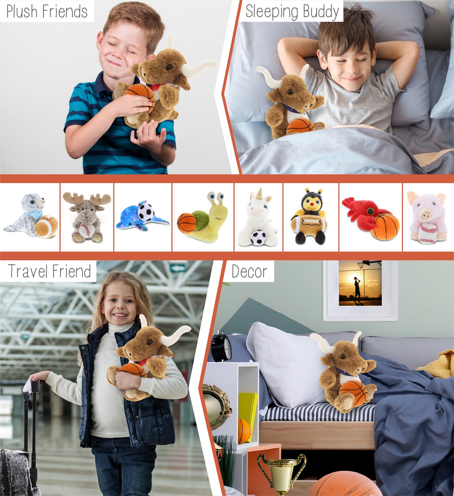 SUPER SOFT PLUSH - TEXAS LONGHORN WITH BASKETBALL PLUSH