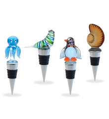 Wine Stopper - Nautilus Sea Shell, Seal, Penguin, Octopus Glass - Set of 4