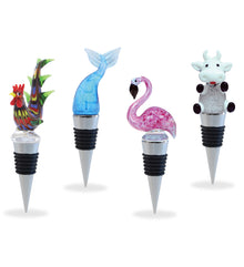 Wine Stopper - Mermaid Tail, Flamingo, Rooster, and Cow Glass - Set of 4