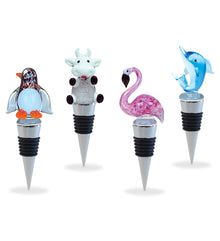 Wine Stopper - Flamingo, Dolphin, Penguin, Cow Glass - Set of 4
