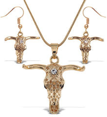 Necklace and Earrings -Longhorn Skull Gold- Set of 2