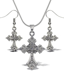 Necklace and Earrings - Fleur De Lis Cross - Set of 2