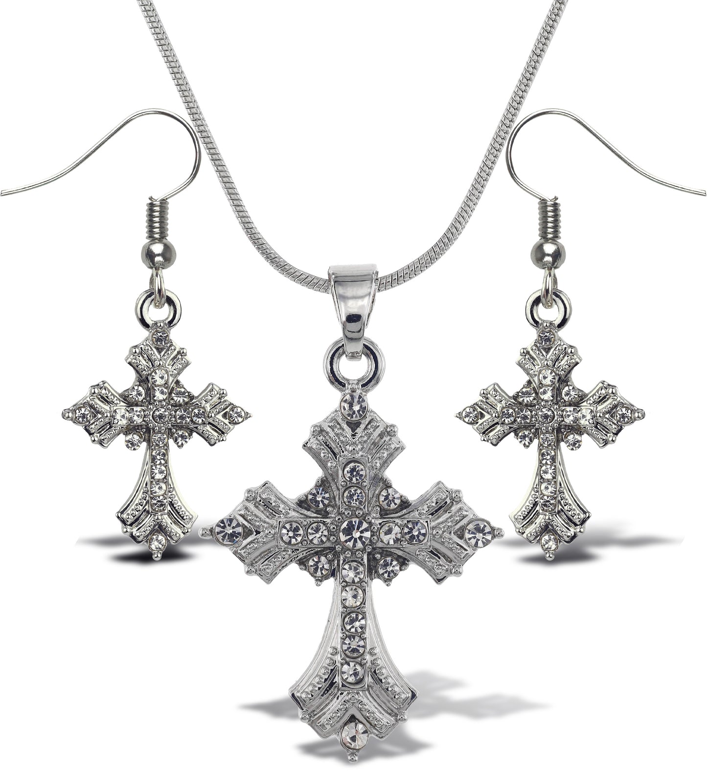 Necklace and Earrings - Fleur De Lis Cross - Set of 2