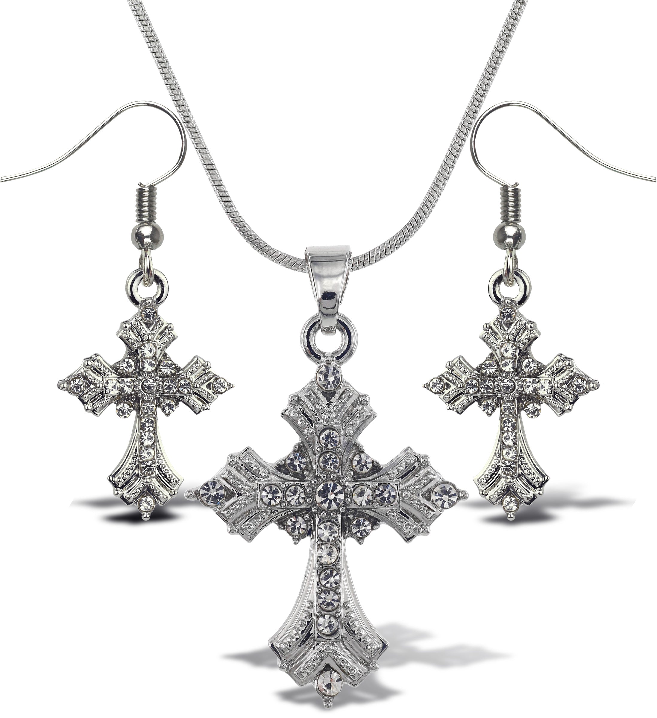 Necklace and Earrings - Fleur De Lis Cross - Set of 2