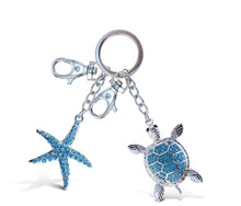 Sparkling Keychain -  Blue Sea Turtle and Turquoise Starfish- Set of 2