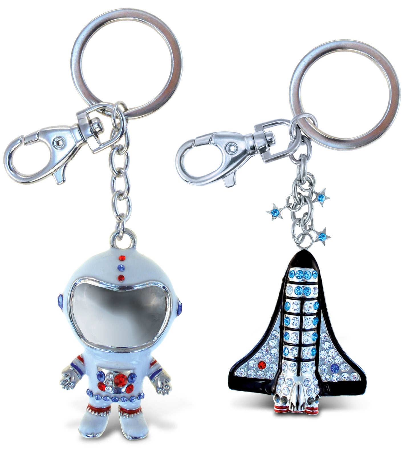Sparkling Keychain - Space Astronaut and Space Shuttle - Set of 2