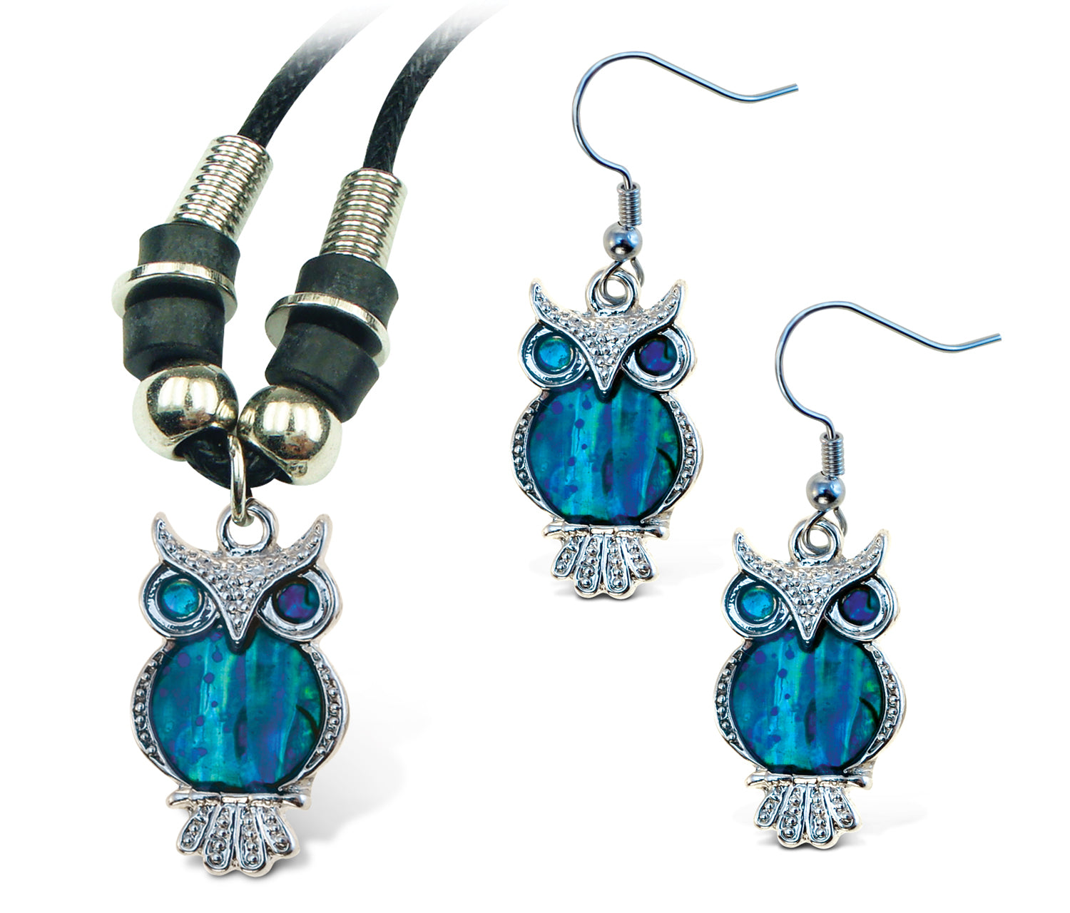 Necklace and Earrings  - Aqua Owl  -Set of 2