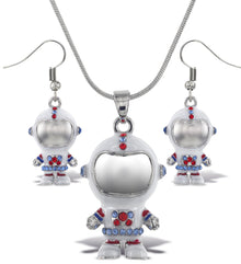 Earrings and Necklace - Sparkling Silver Astronaut Dangle Earrings and Necklace- Set of 2