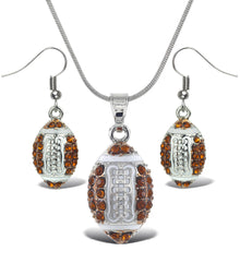 Earrings and Necklace - Sparkling Football Silver Dangle Earrings and Necklace - Set of 2
