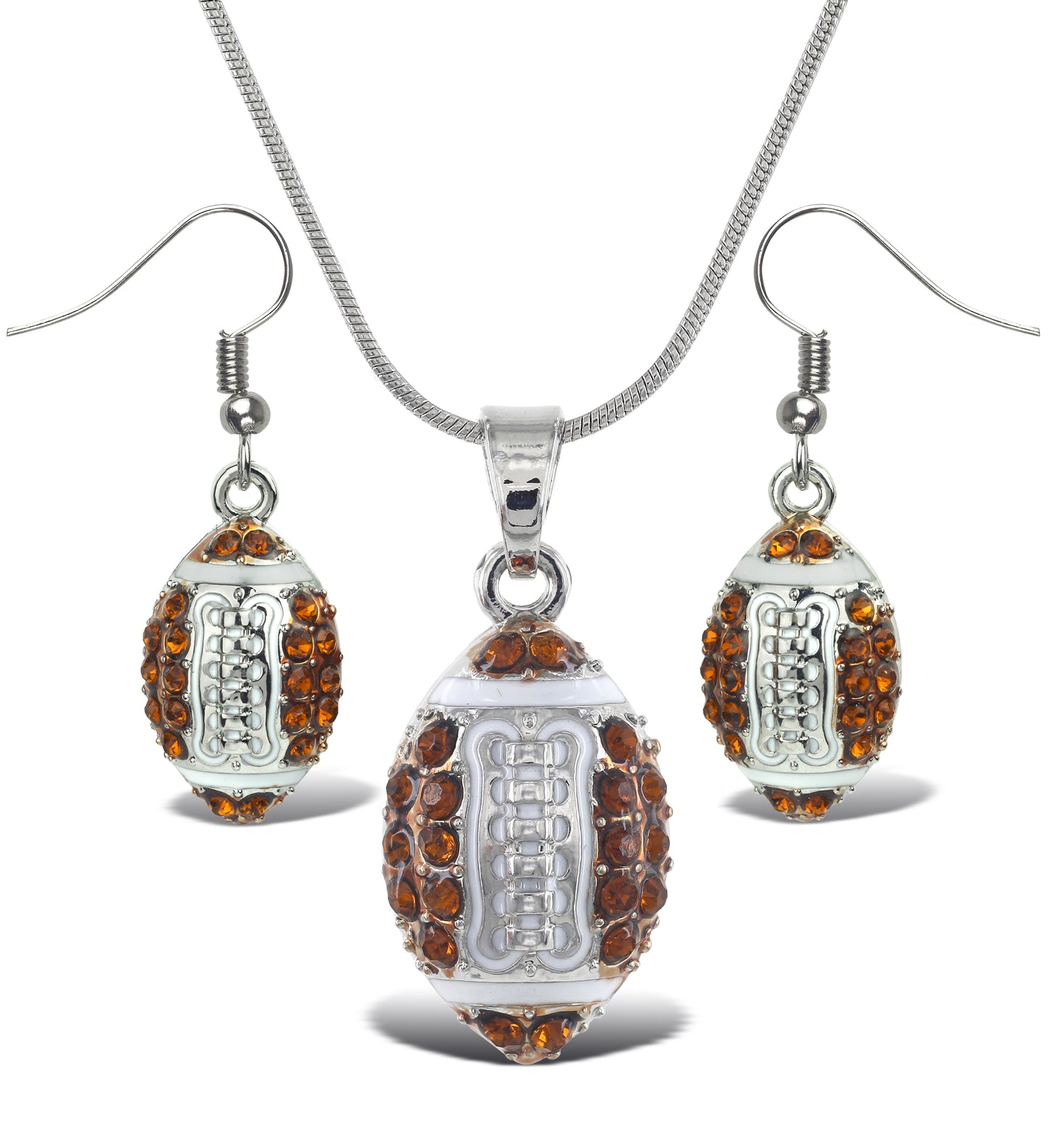 Earrings and Necklace - Sparkling Football Silver Dangle Earrings and Necklace - Set of 2
