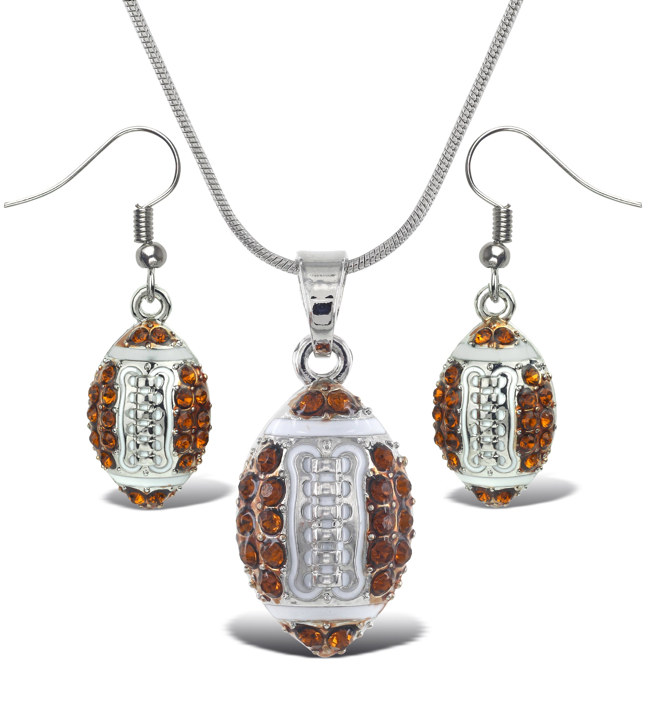 Earrings and Necklace - Sparkling Football Silver Dangle Earrings and Necklace - Set of 2