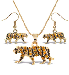 Earrings and Necklace - Sparkling Tiger Gold Dangle Earrings and Necklace Jewelry -Set of 2