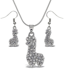 Earrings and Necklace - Sparkling Llama Silver Dangle Earrings and Necklace -Set of 2