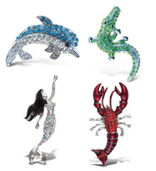 Refrigerator Magnet - Silver Dolphin, Alligator, Mermaid, Lobster Magnets, - Set of 4