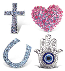 Refrigerator Magnet - Silver Cross, Pink Heart, Horse Shoe, Evil Eye Hamsa - Set of 4