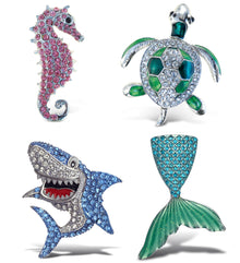 Refrigerator Magnet - Silver Seahorse, Sea Turtle, Shark, Mermaid Tail -Set of 4