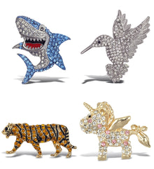 Refrigerator Magnet - Silver Shark, Hummingbird, Gold Tiger, Gold Unicorn -Set of 4