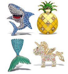 Refrigerator Magnet - Silver Shark, Gold Pineapple, Mermaid Tail, Gold Unicorn - Set of 4