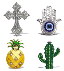 Refrigerator Magnet - Fleur de Lis Cross, Evil Eye Hamsa, Pineapple, Cactus Magnets -Set of 4