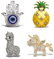 Refrigerator Magnet - Silver Evil Eye Hamsa, Gold Pineapple, Llama, Unicorn - Set of 4