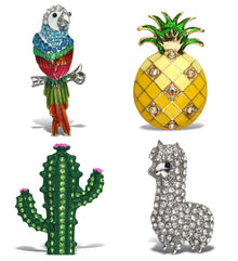 Refrigerator Magnet - Parrot, Gold Pineapple, Green Cactus, Silver Llama -Set of 4