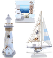 Wooden - Moonlight beach theme photo, Wooden Moonlight Lighthouse , Moonlight Sailing  - Set of 3