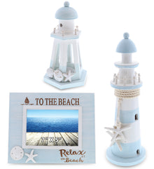 Wooden - Blue Lagoon beach theme photo, Lantern Lighthouse, Wooden Blue Lagoon Lighthouse - Set of 3