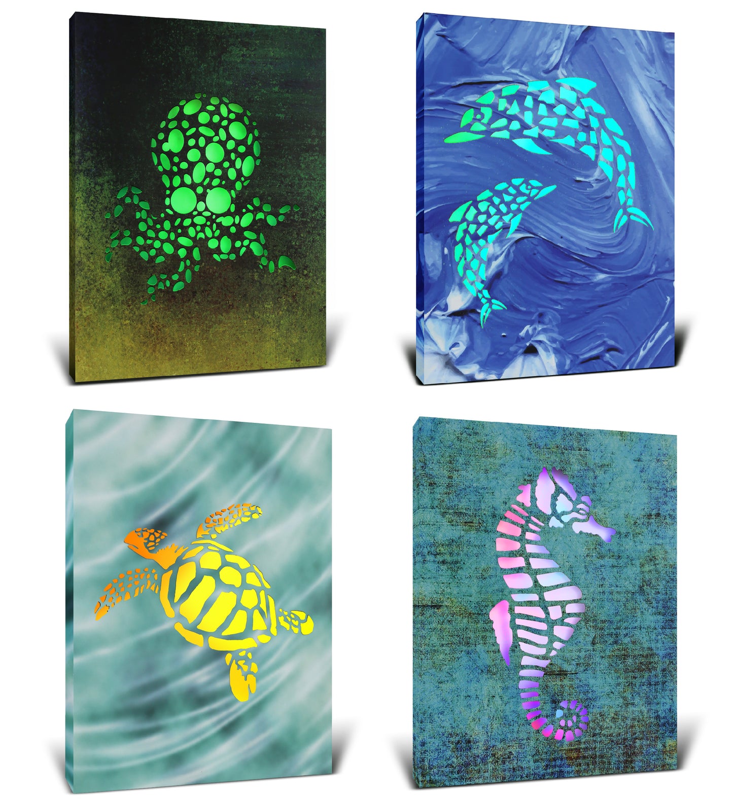 Wall Art-Seahorse, Dolphin, Sea Turtle, Octopus Light Up-Set of 4
