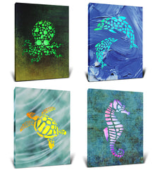Wall Art-Seahorse, Dolphin, Sea Turtle, Octopus Light Up-Set of 4