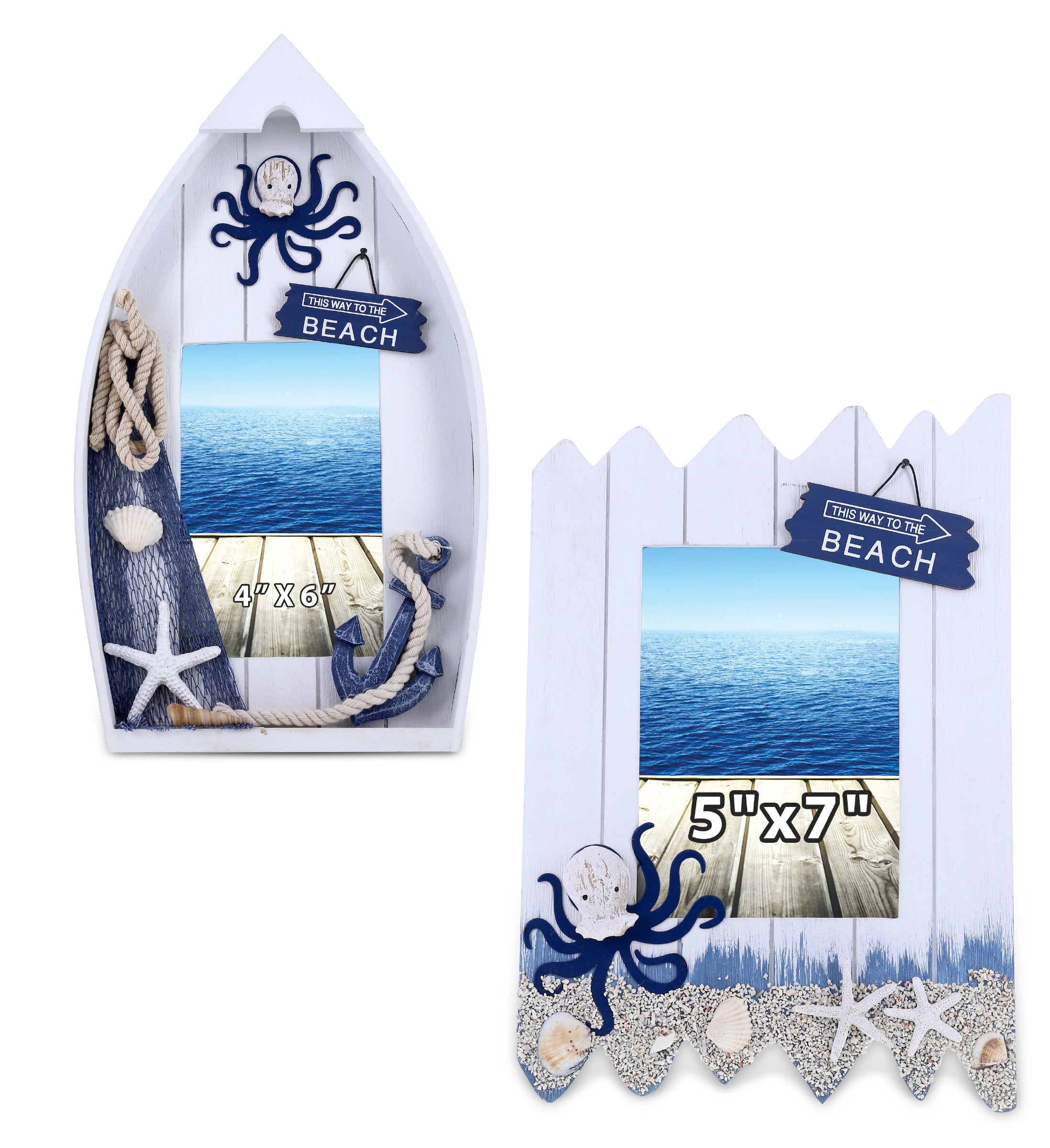 Nautical-Ocean Blue Octopus Nautical Photo Frames - Set of 2