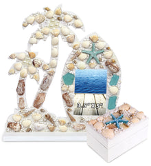 Handmade Nautical Palm Tree Photo Frame and Rectangle Jewelry Box for Tabletop Display Home Décor - Set of 2