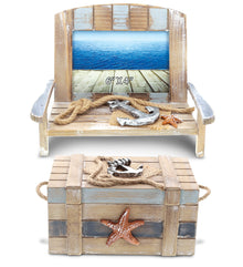 Nautical - Neptune Beach Chair Photo Frame and Wooden Jewelry Box - Set of 2