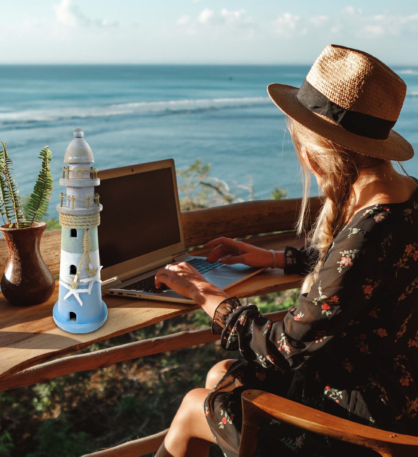 Nautical - Pillar Candle Holder, Lighthouse, and Lantern, Decorative Beach Style Table - Set of 3