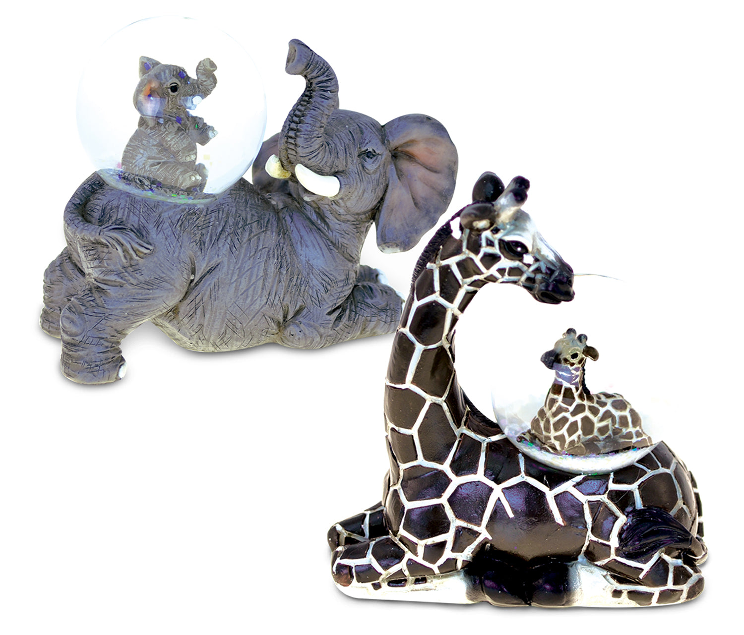  Elephant and Giraffe Snowglobes - set of 2