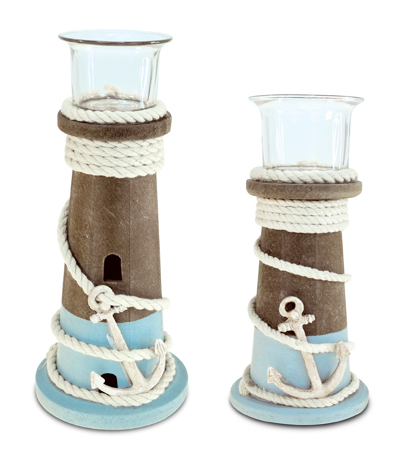 Evian Wooden Nautical Candle Holders - Set of 2