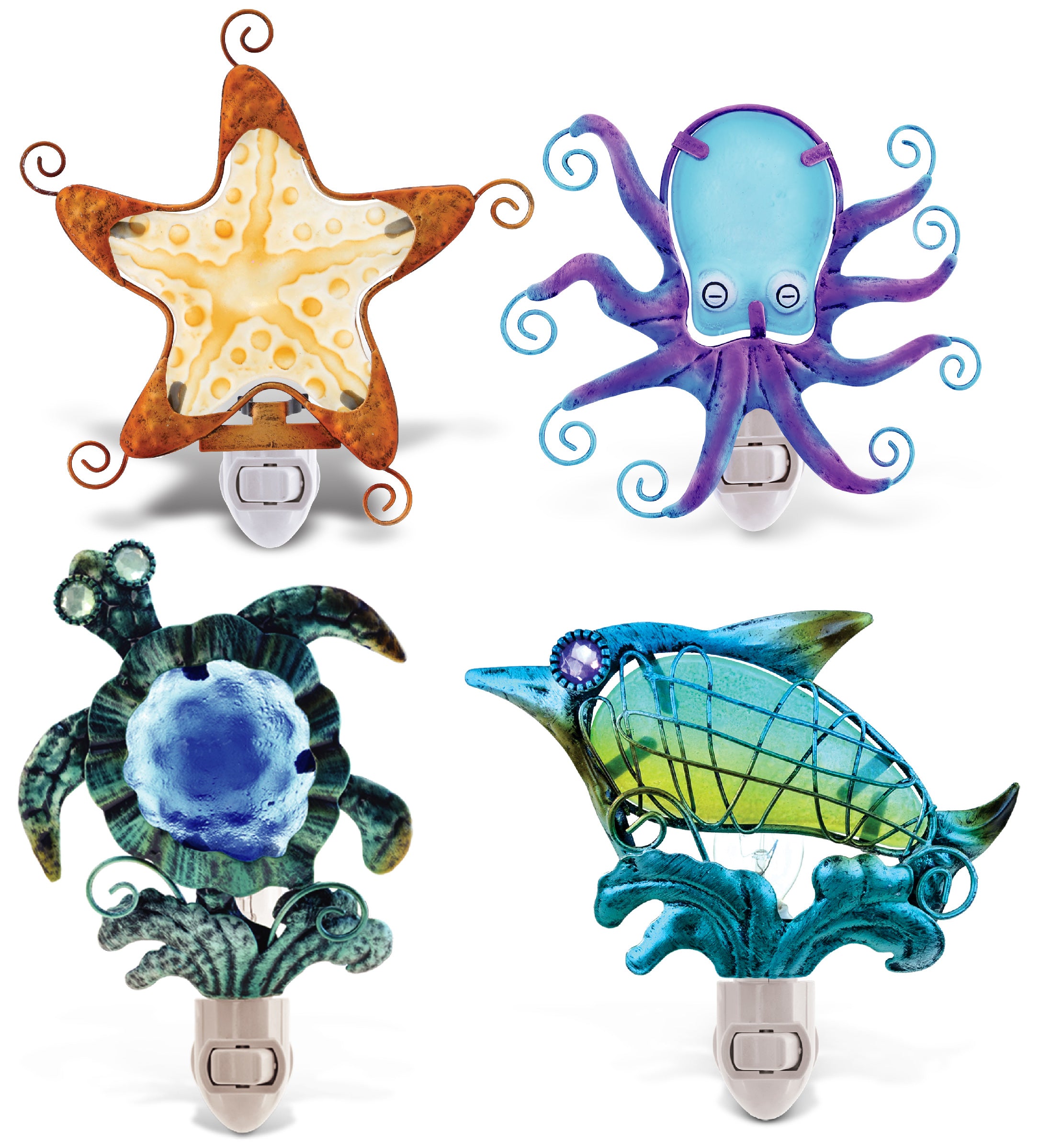  Dolphin, Sea Turtle, Starfish, Octopus ; Night Lights - Set of 4