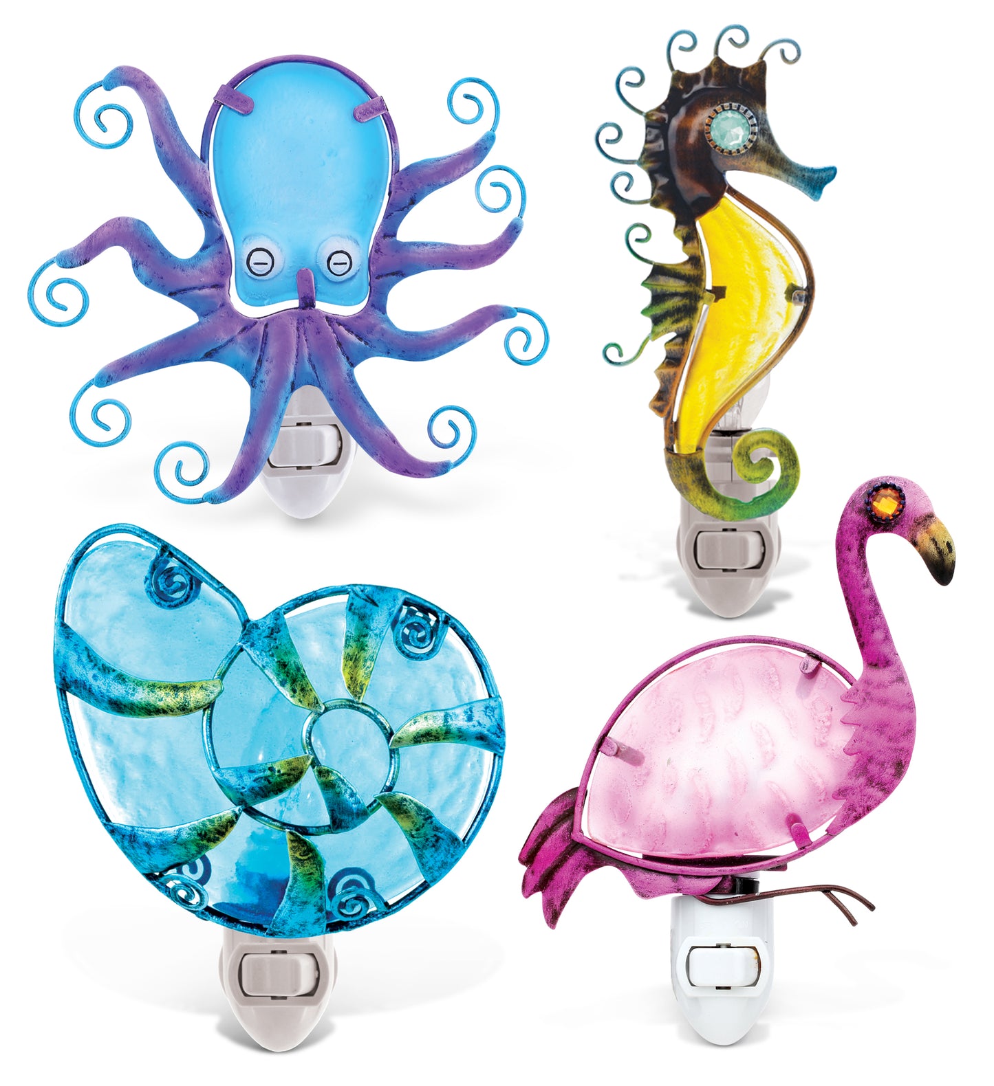Seahorse, Seashell, Flamingo, and Octopus : Night Light - Set of 4